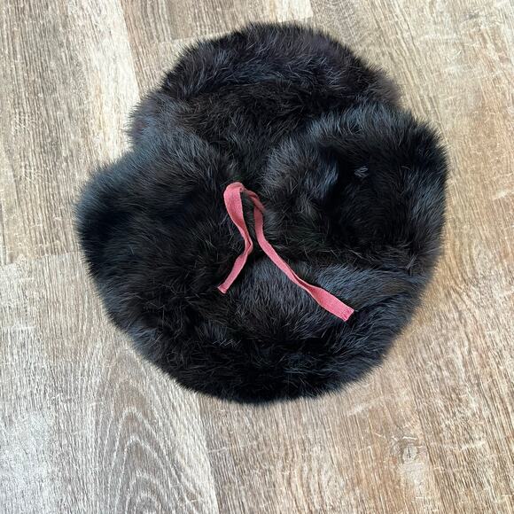 Vintage Fur Ushanka Hat Genuine Fox Fur Quilted Black Lining Neck Ties - Picture 3 of 6